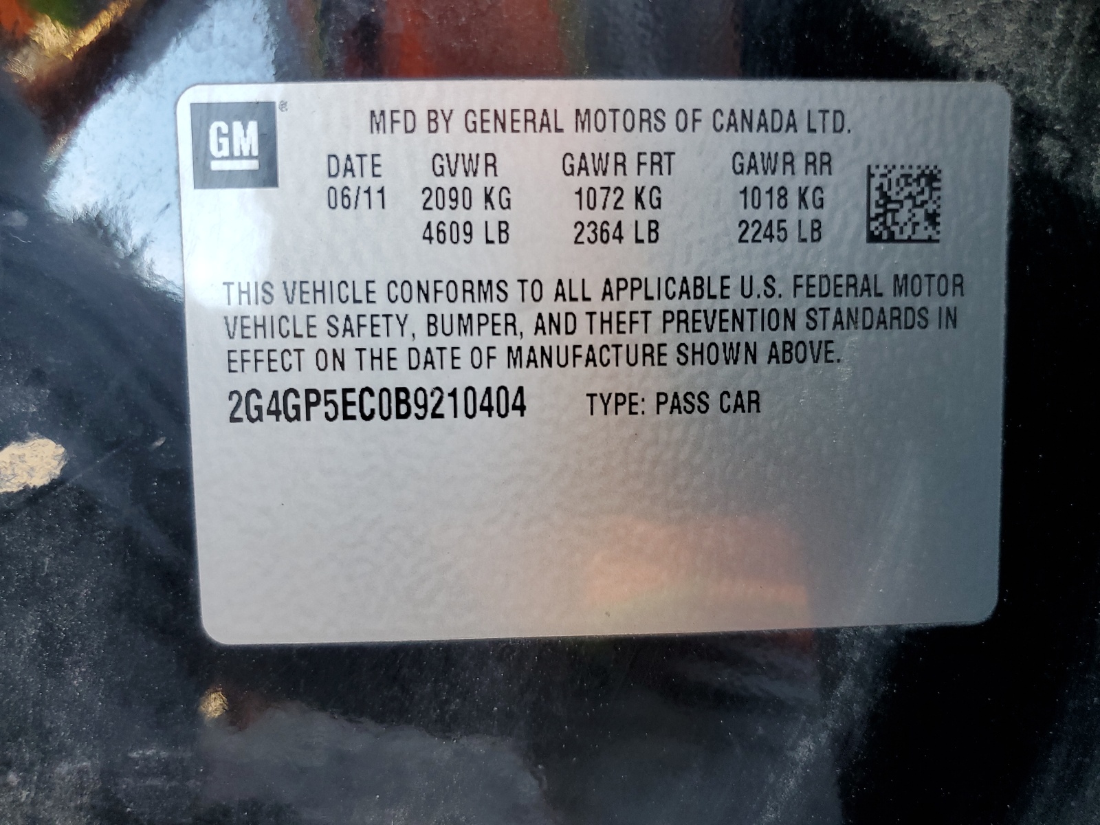 2G4GP5EC0B9210404 2011 Buick Regal Cxl