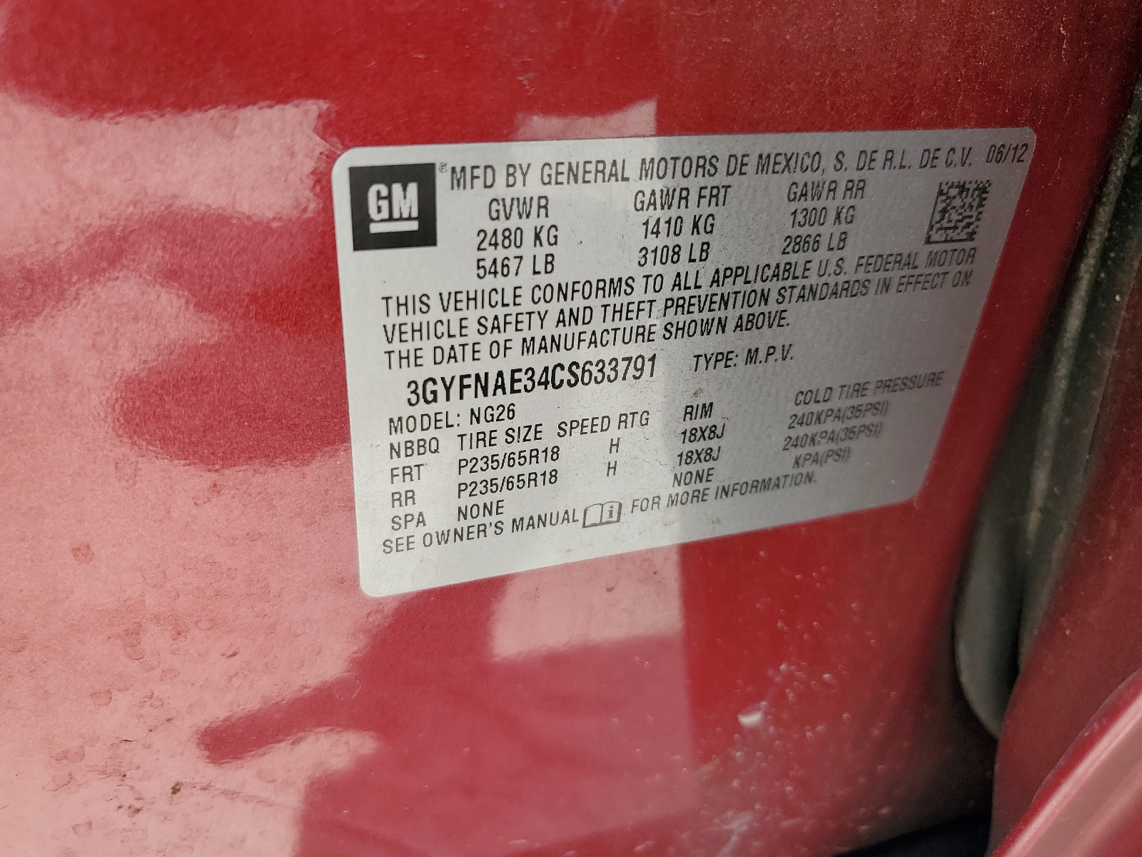 3GYFNAE34CS633791 2012 Cadillac Srx Luxury Collection