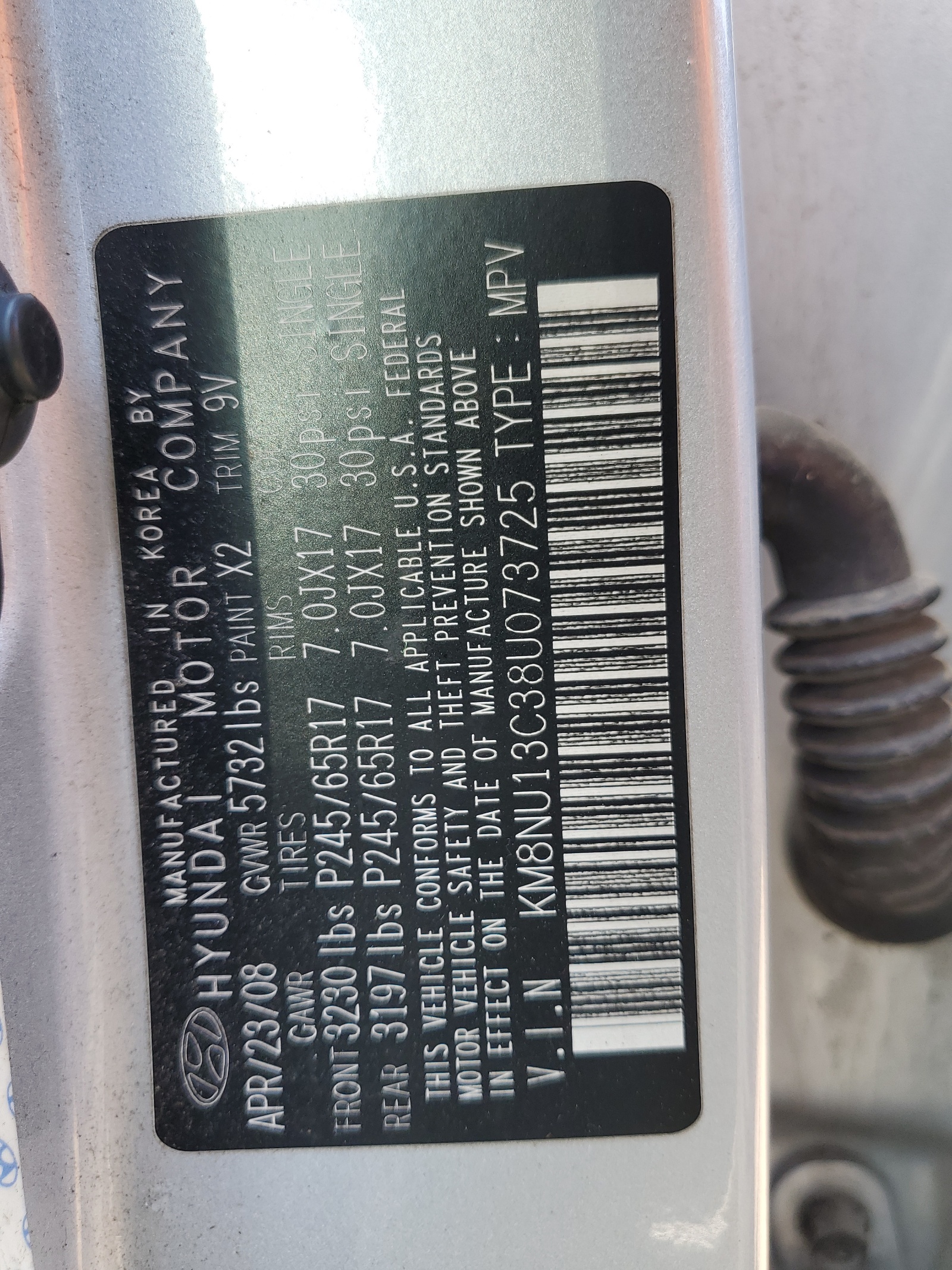 KM8NU13C38U073725 2008 Hyundai Veracruz Gls