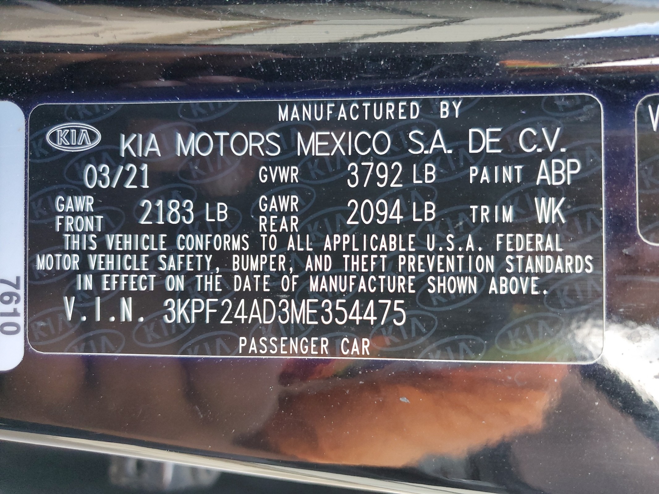 3KPF24AD3ME354475 2021 Kia Forte Fe