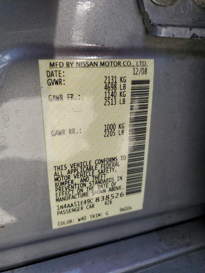 2009 Nissan Maxima S VIN: 1N4AA51E49C838526 Lot: 65484244