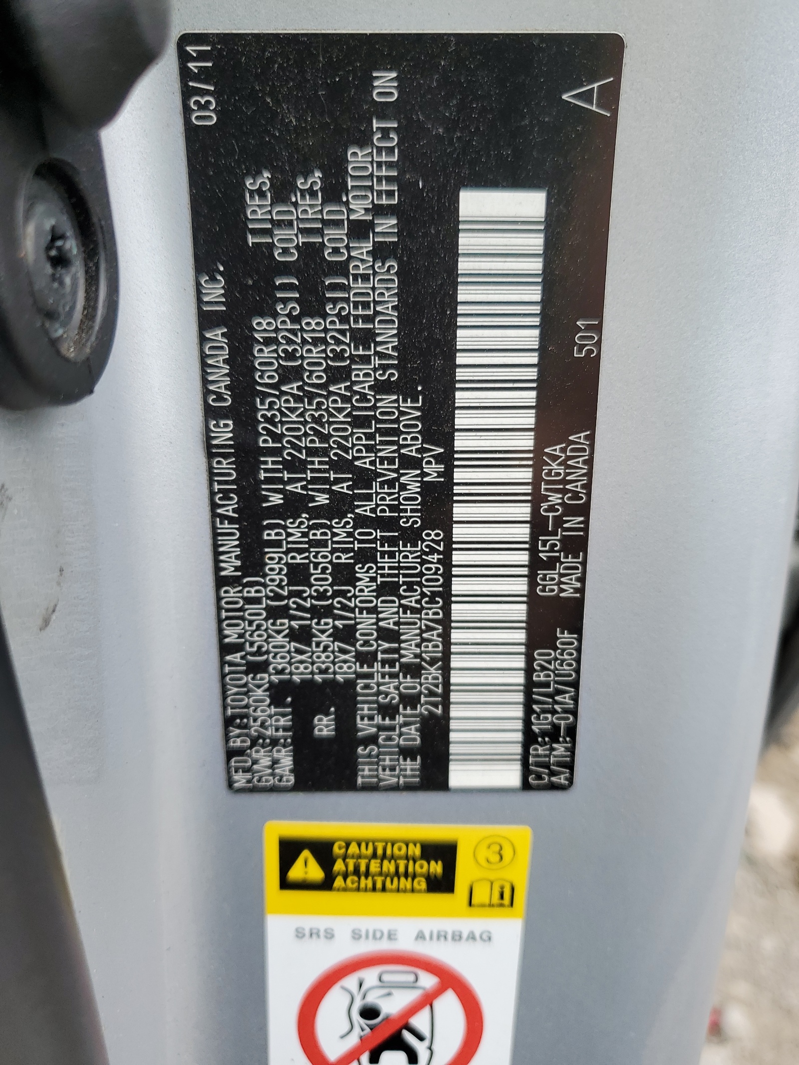 2T2BK1BA7BC109428 2011 Lexus Rx 350