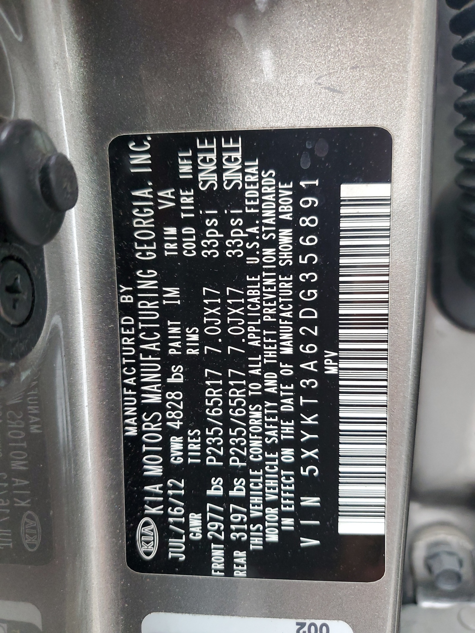 5XYKT3A62DG356891 2013 Kia Sorento Lx