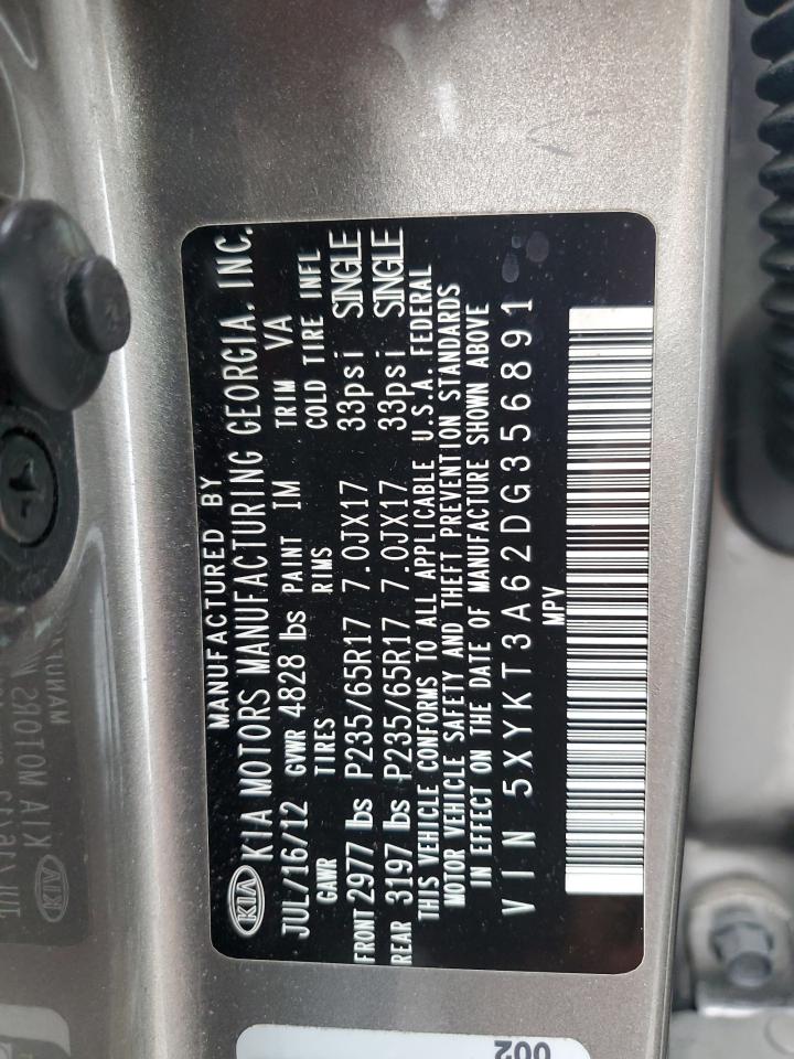 2013 Kia Sorento Lx VIN: 5XYKT3A62DG356891 Lot: 64871834