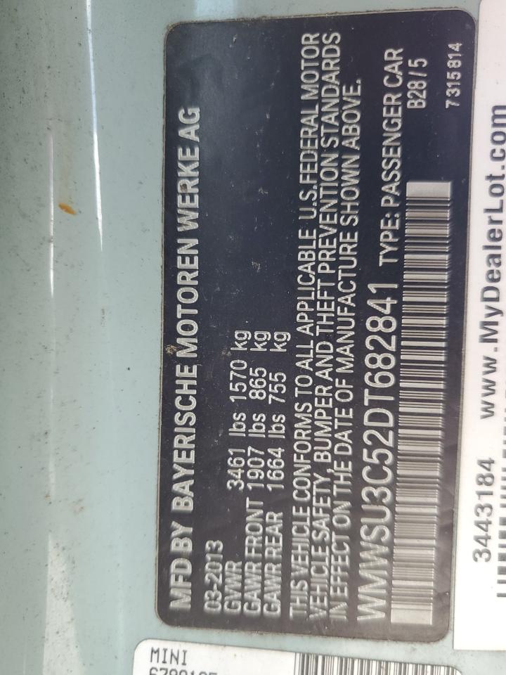 2013 Mini Cooper VIN: WMWSU3C52DT682841 Lot: 62725124