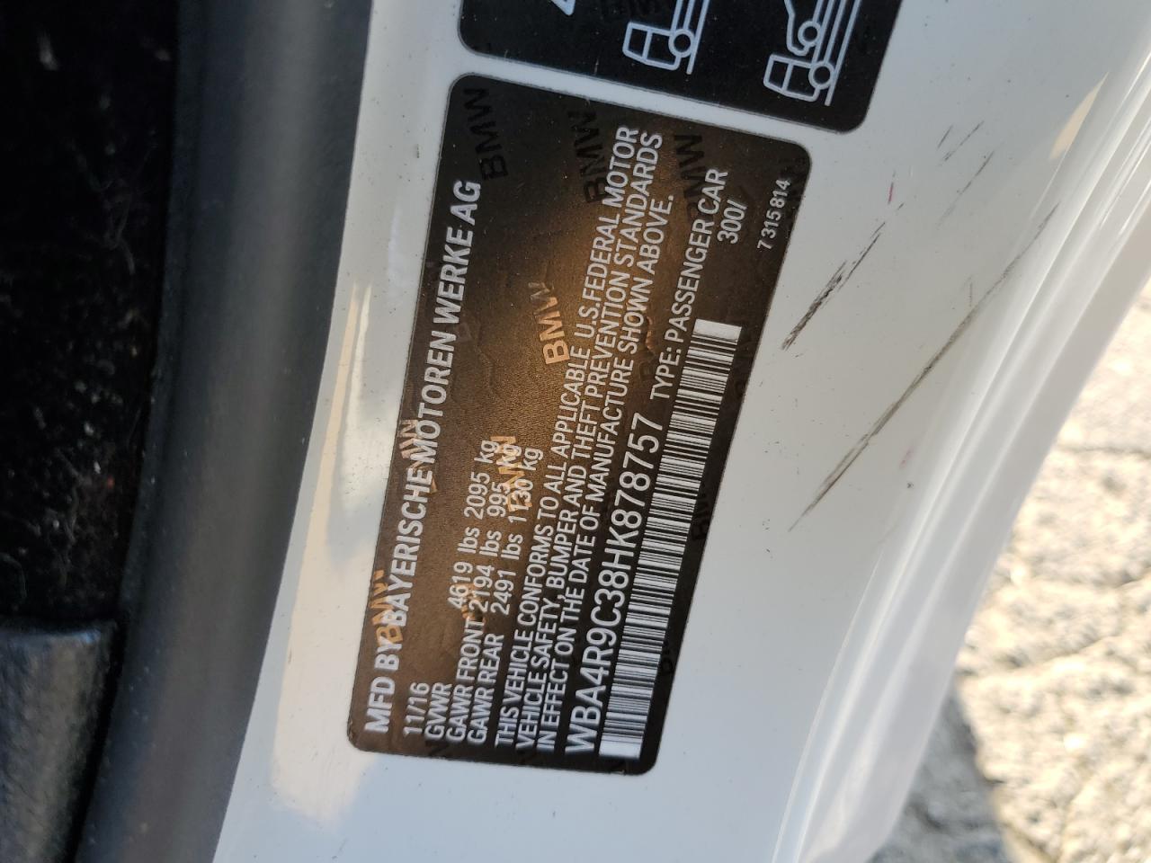 2017 BMW 430Xi VIN: WBA4R9C38HK878757 Lot: 62317734