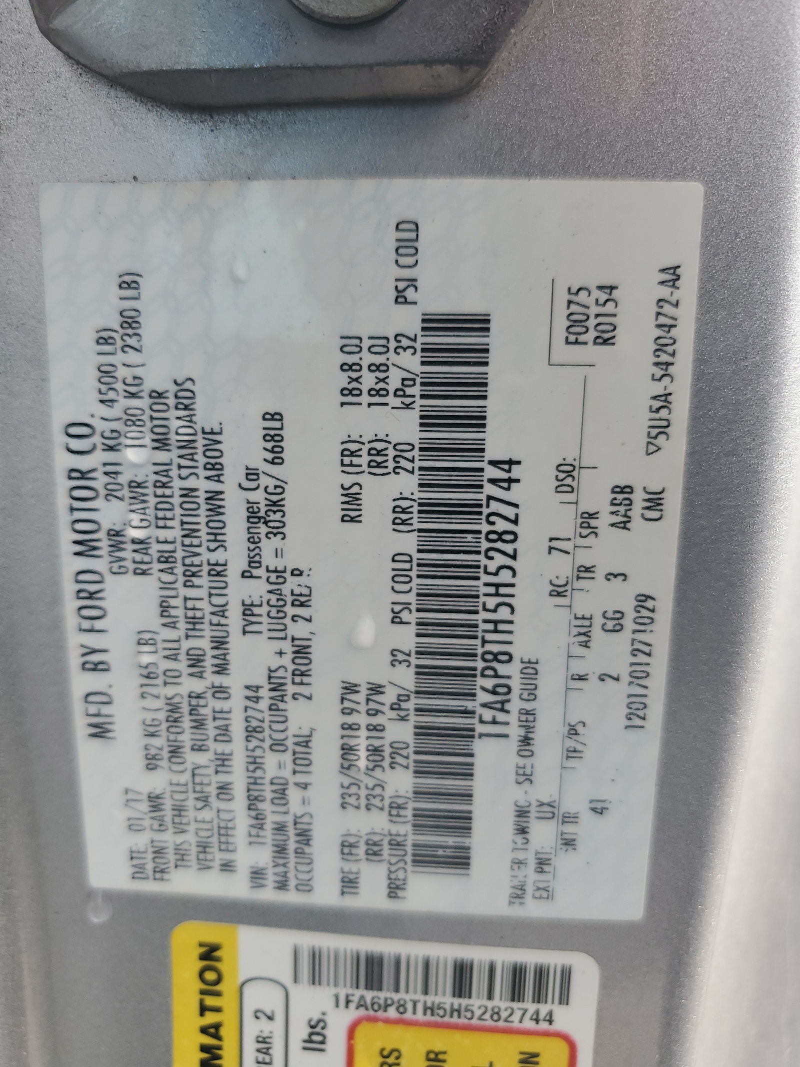 1FA6P8TH5H5282744 2017 Ford Mustang