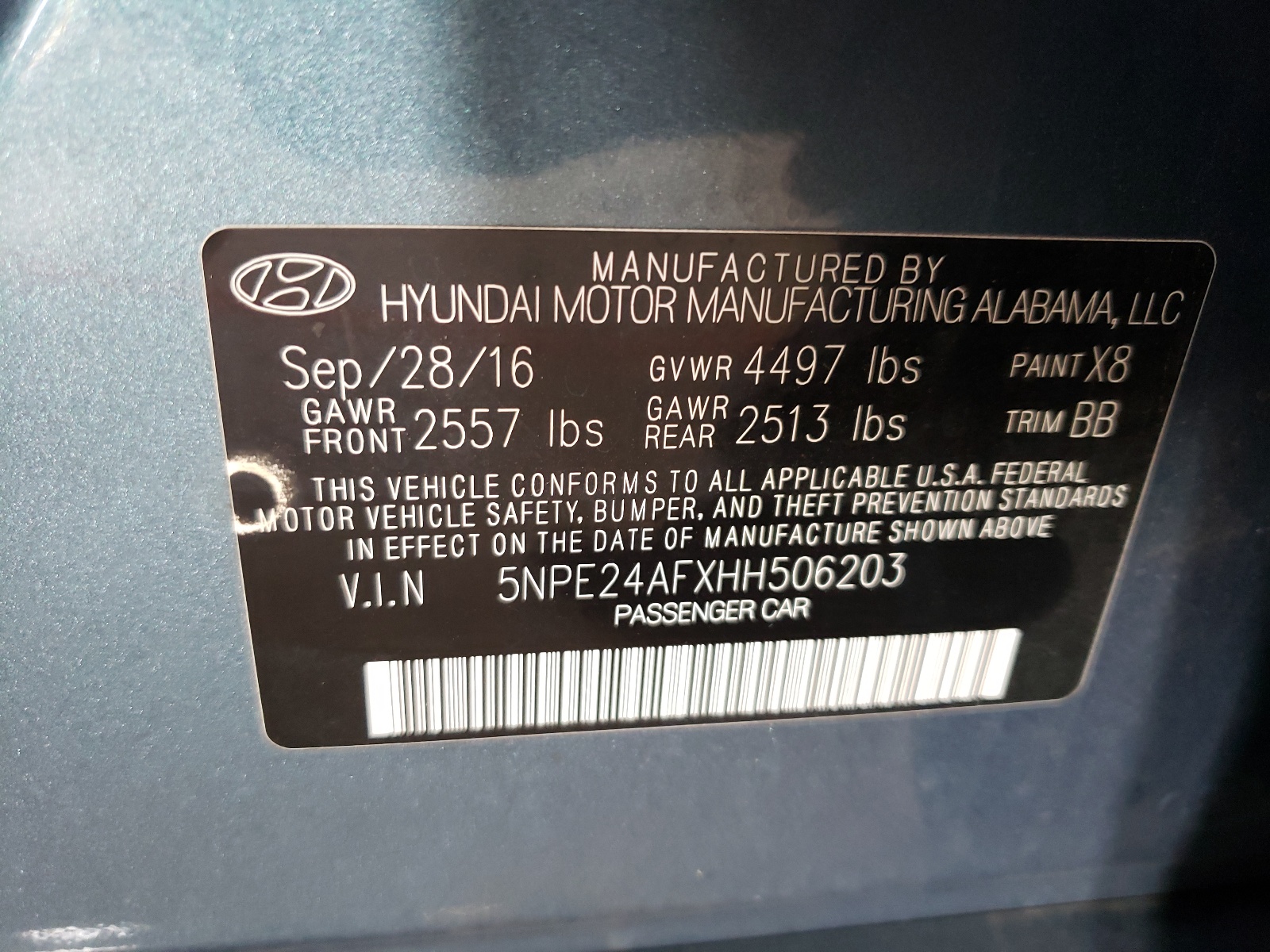 5NPE24AFXHH506203 2017 Hyundai Sonata Se