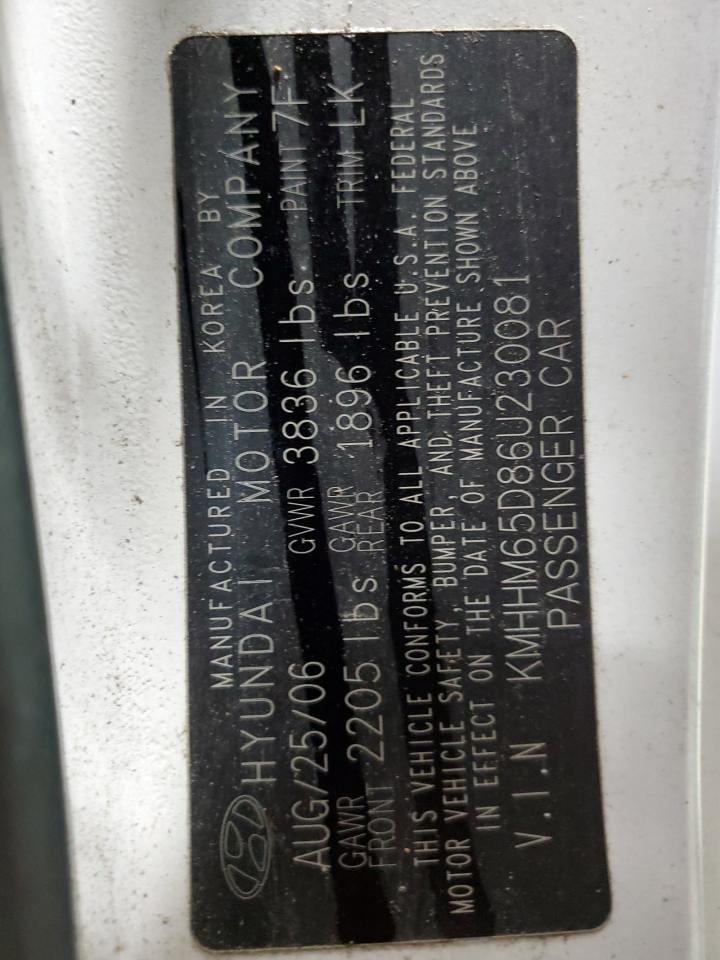 2006 Hyundai Tiburon Gs VIN: KMHHM65D86U230081 Lot: 64157194