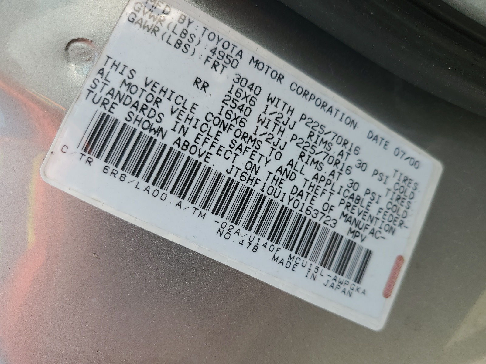 JT6HF10U1Y0163723 2000 Lexus Rx 300