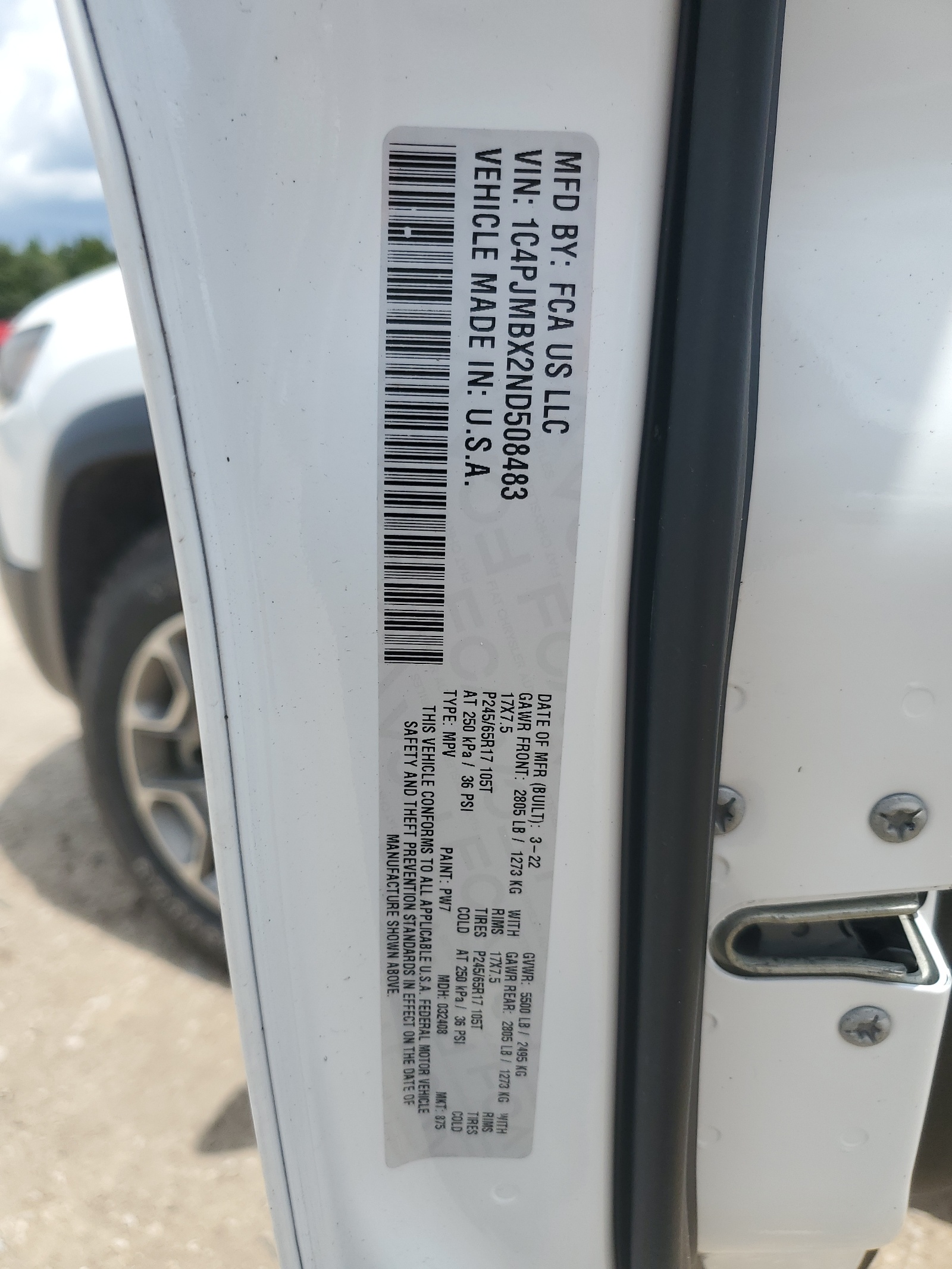 1C4PJMBX2ND508483 2022 Jeep Cherokee Trailhawk