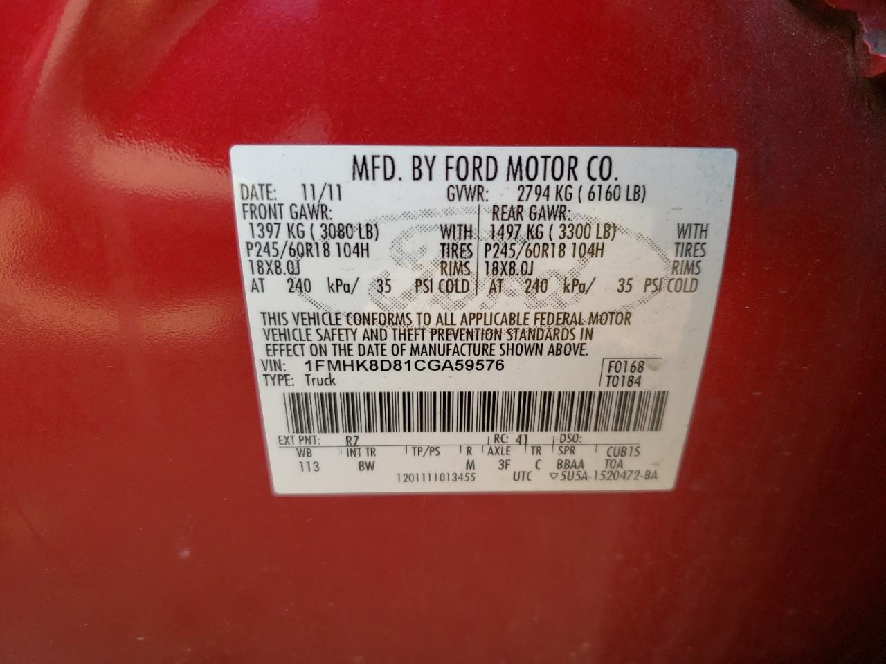 2012 Ford Explorer Xlt VIN: 1FMHK8D81CGA59576 Lot: 63556924