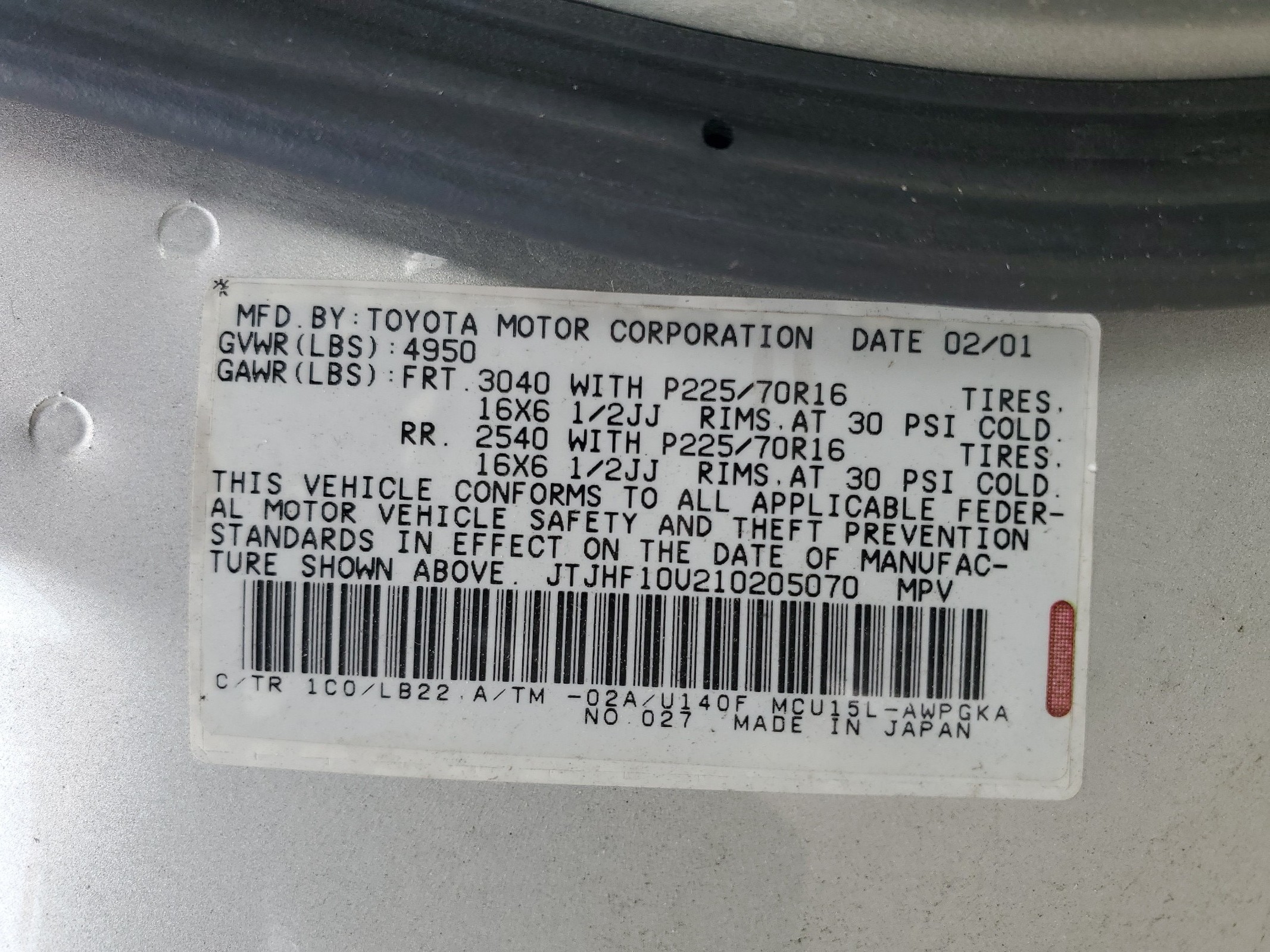 JTJHF10U210205070 2001 Lexus Rx 300