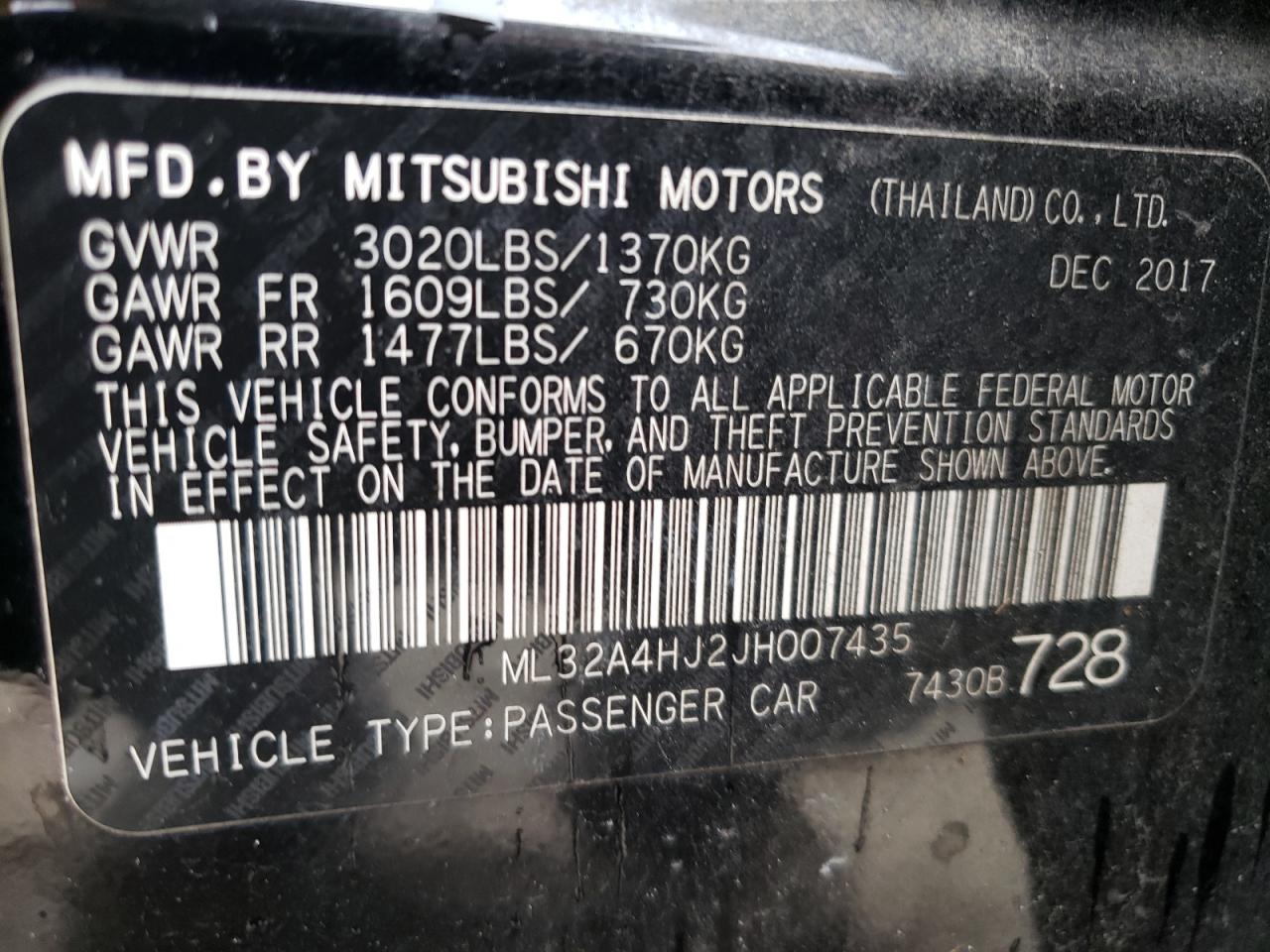 2018 Mitsubishi Mirage Se VIN: ML32A4HJ2JH007435 Lot: 62906554