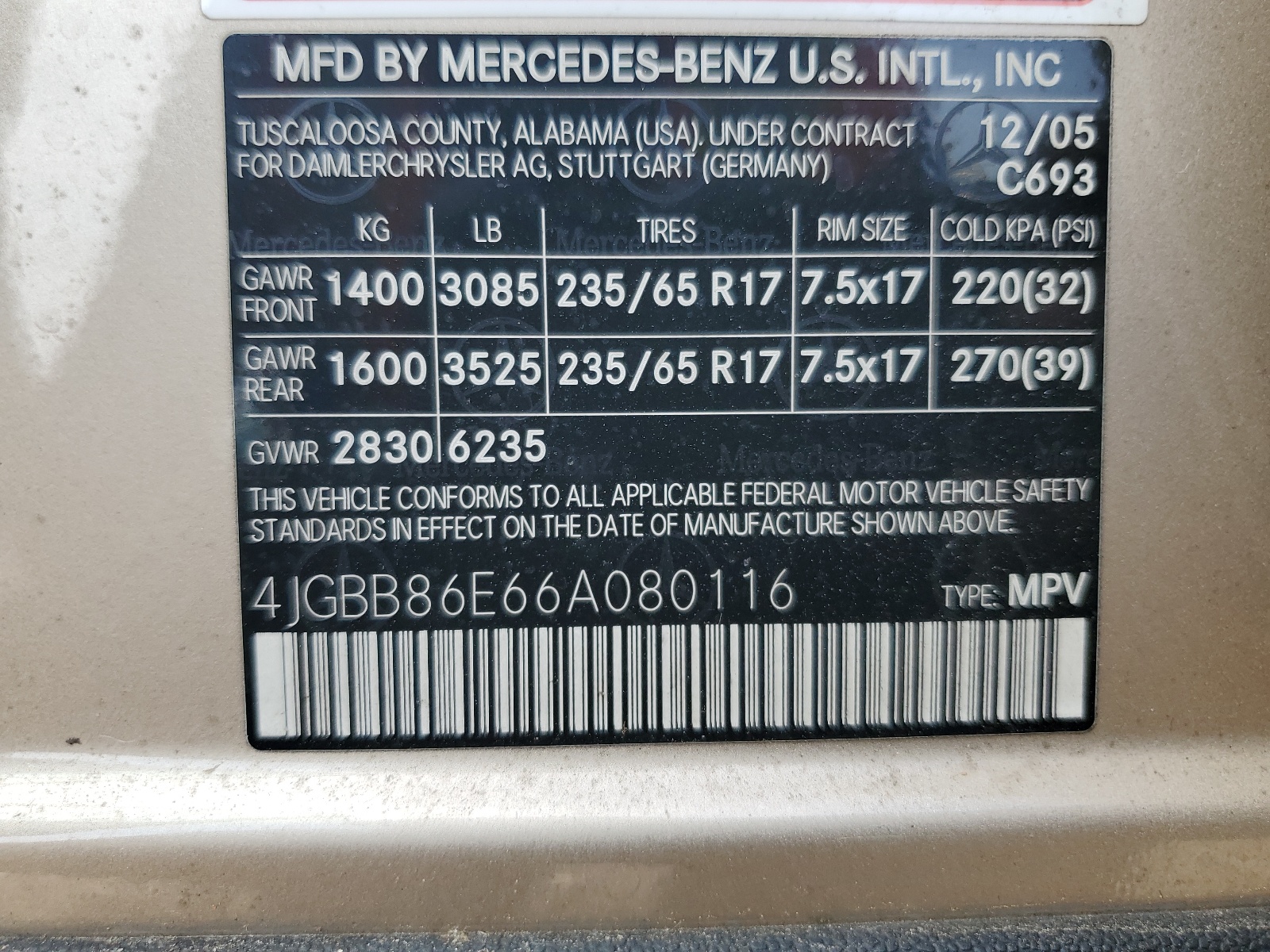 4JGBB86E66A080116 2006 Mercedes-Benz Ml 350