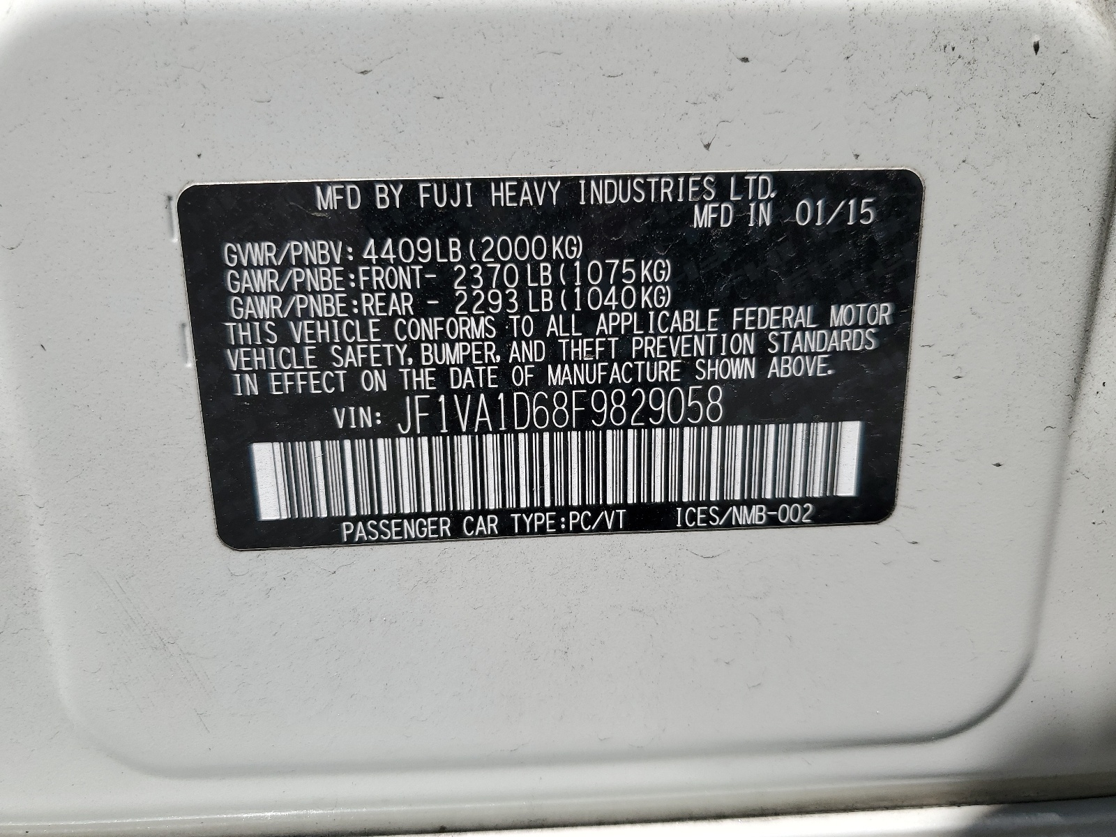 JF1VA1D68F9829058 2015 Subaru Wrx Premium