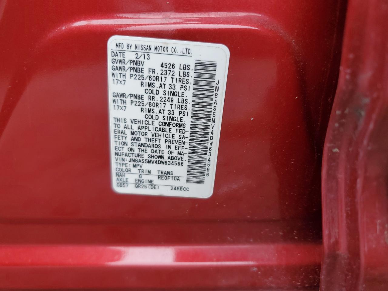 2013 Nissan Rogue S VIN: JN8AS5MV4DW634596 Lot: 64463404