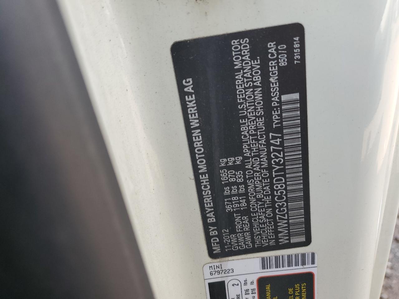 2013 Mini Cooper S Clubman VIN: WMWZG3C58DTY32747 Lot: 64882604