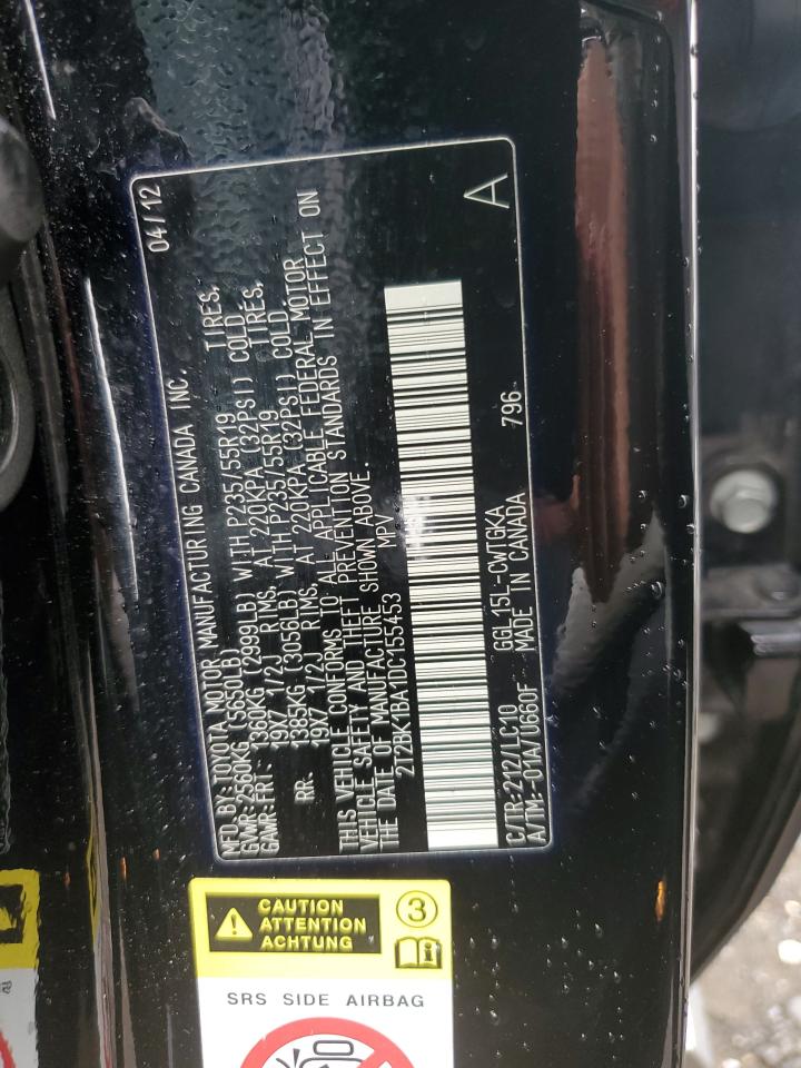 2013 Lexus Rx 350 Base VIN: 2T2BK1BA1DC155453 Lot: 62645024