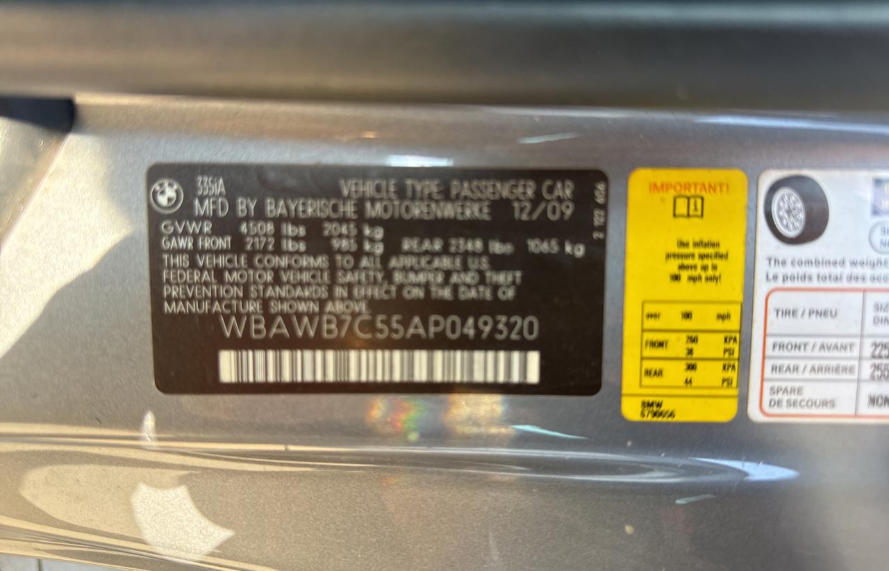 2010 BMW 335 I VIN: WBAWB7C55AP049320 Lot: 64713274