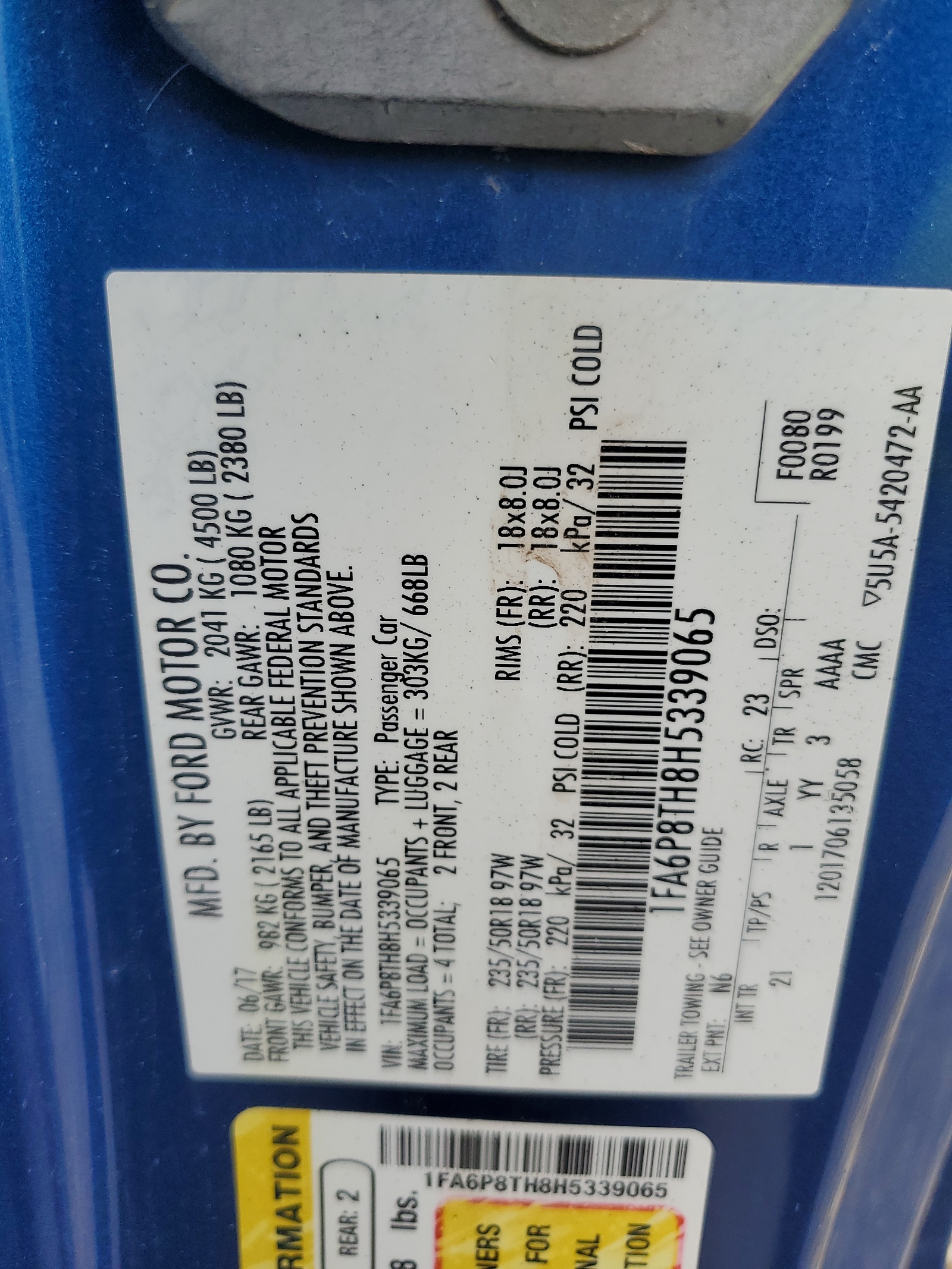 1FA6P8TH8H5339065 2017 Ford Mustang