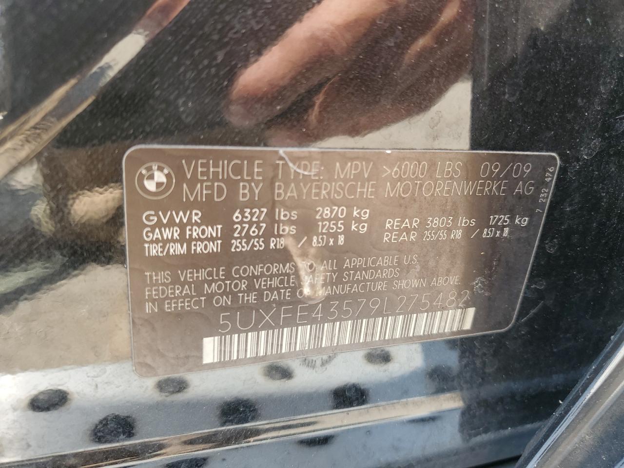 2009 BMW X5 xDrive30I VIN: 5UXFE43579L275482 Lot: 63872664