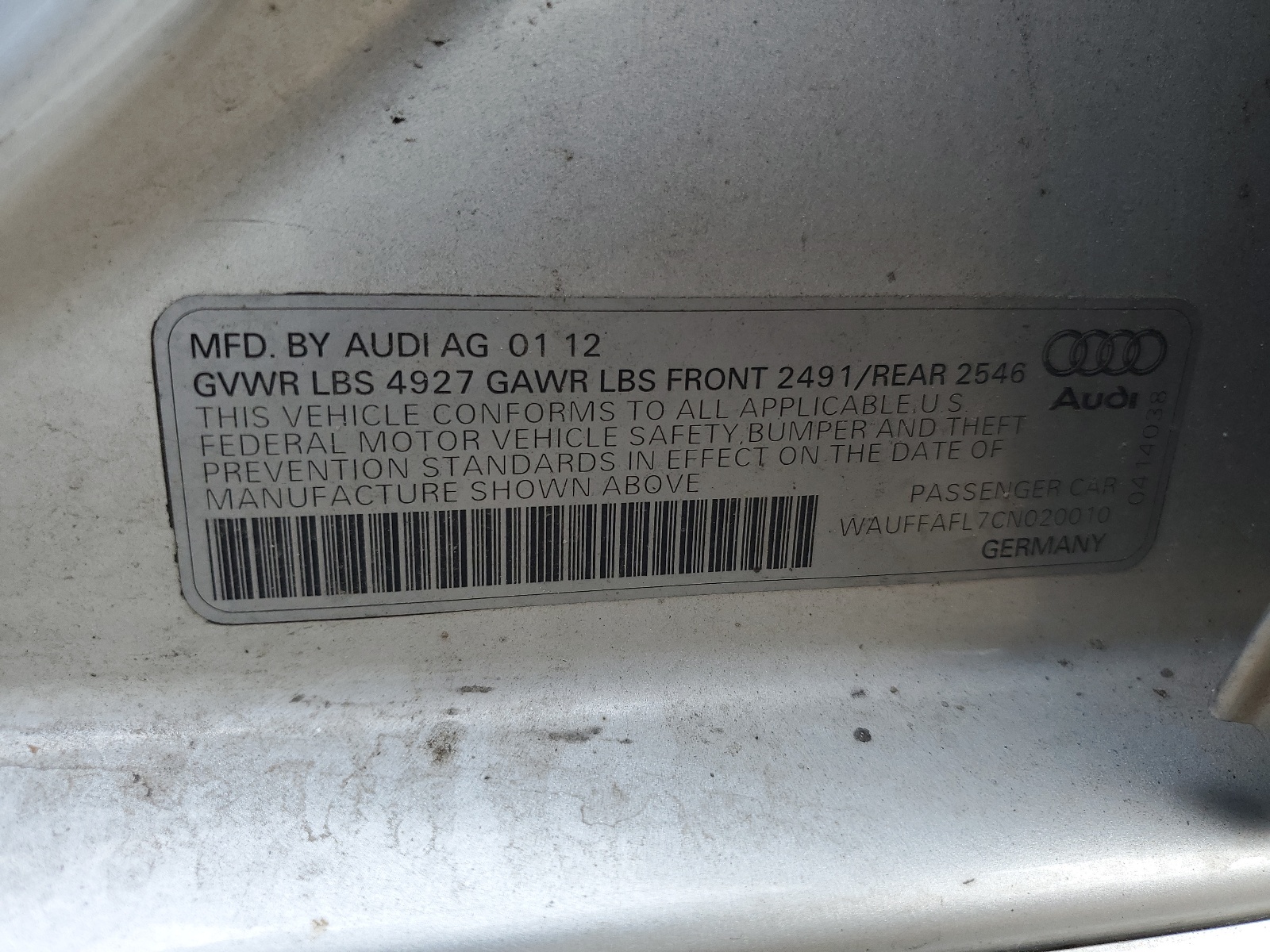 WAUFFAFL7CN020010 2012 Audi A4 Premium Plus