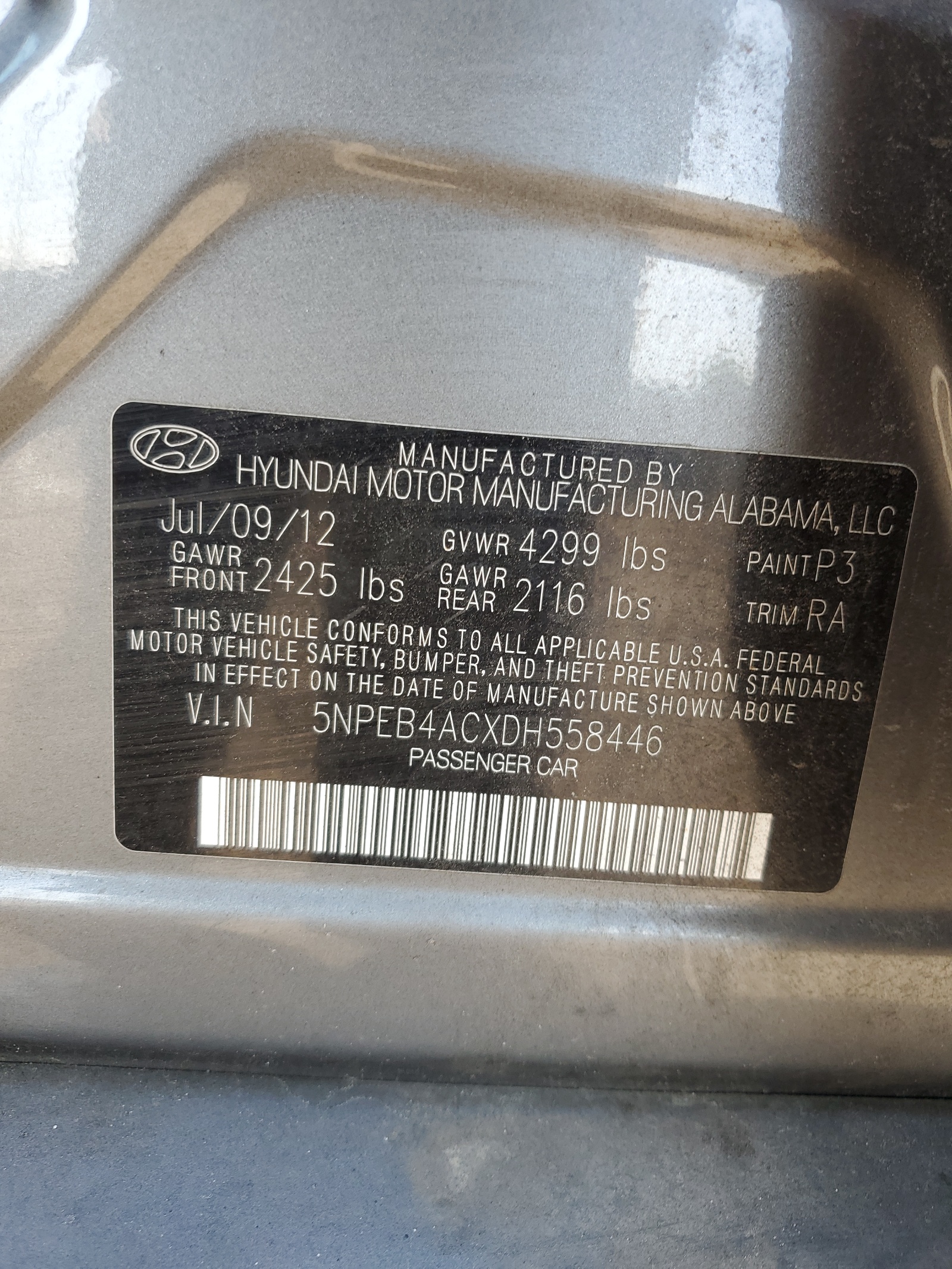 5NPEB4ACXDH558446 2013 Hyundai Sonata Gls