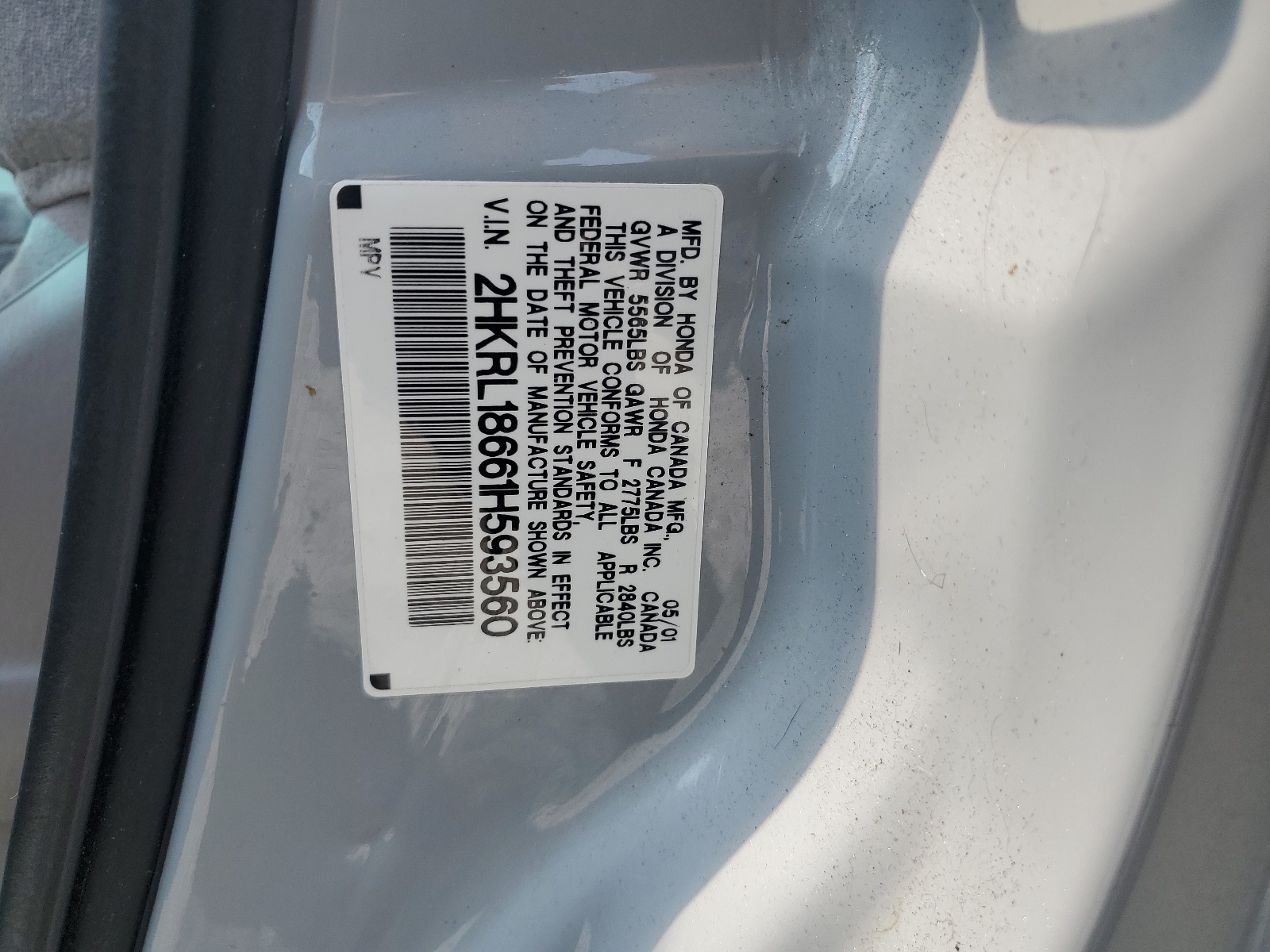 2HKRL18661H593560 2001 Honda Odyssey Ex