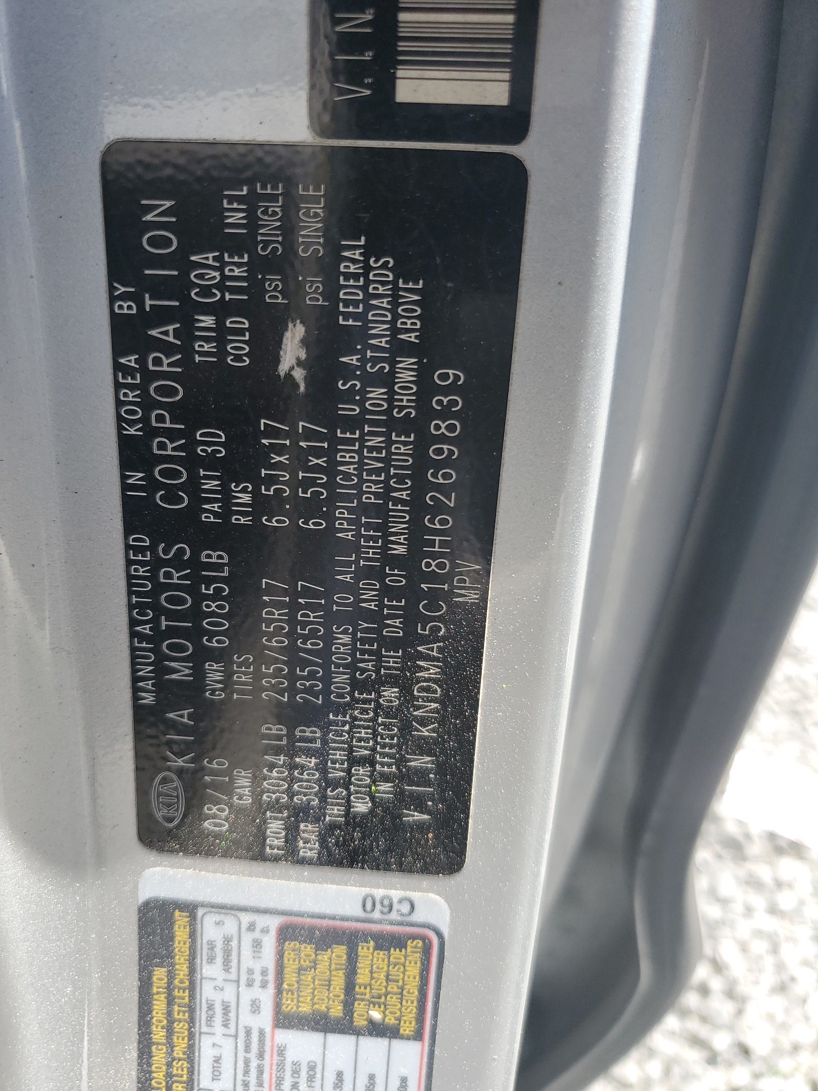 KNDMA5C18H6269839 2017 Kia Sedona L