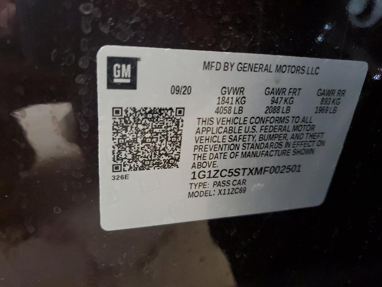 2021 Chevrolet Malibu Ls VIN: 1G1ZC5STXMF002501 Lot: 65357194