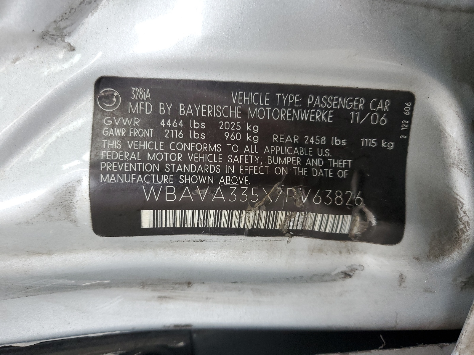 WBAVA335X7PV63826 2007 BMW 328 I