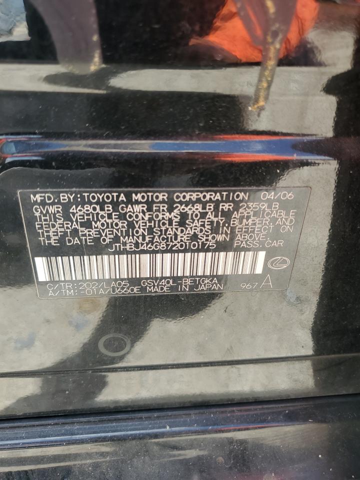 2007 Lexus Es 350 VIN: JTHBJ46G872010175 Lot: 65314954