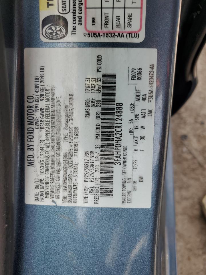 2012 Ford Fusion Se VIN: 3FAHP0HA2CR124888 Lot: 64709804