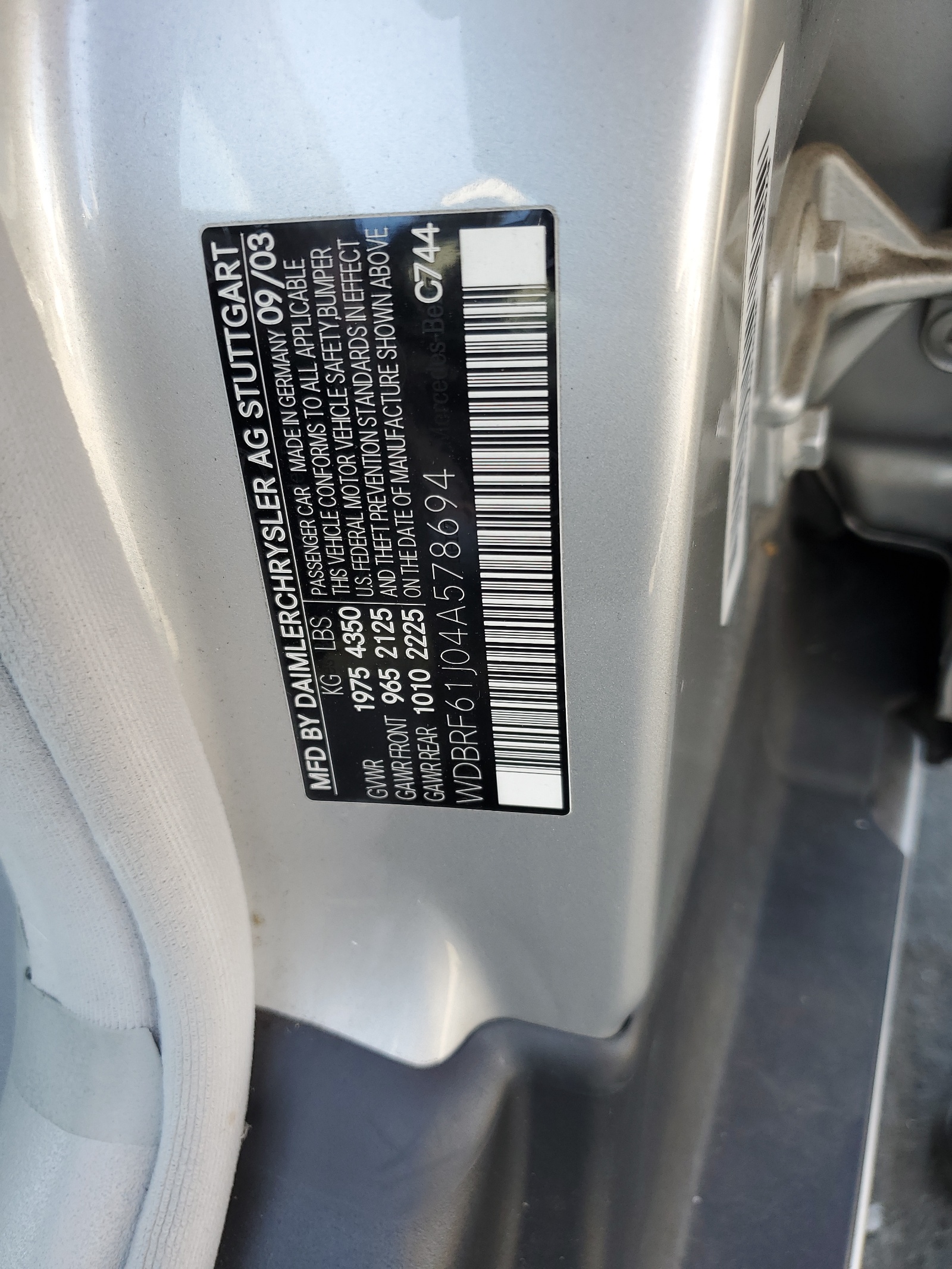 WDBRF61J04A578694 2004 Mercedes-Benz C 240