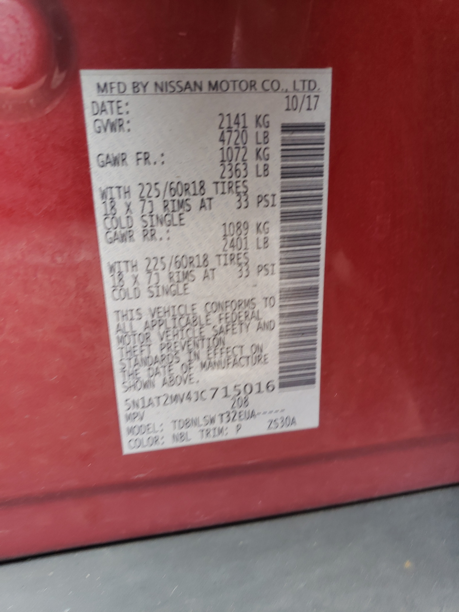 5N1AT2MV4JC715016 2018 Nissan Rogue S