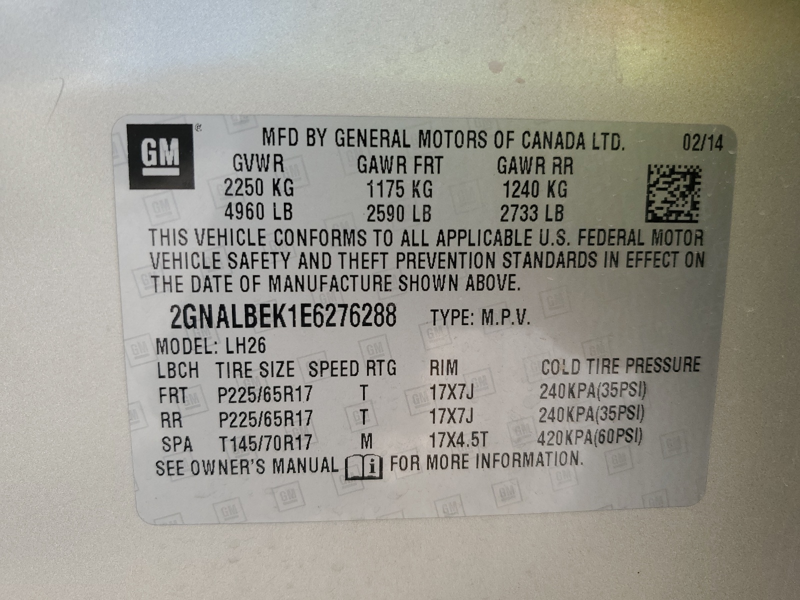 2GNALBEK1E6276288 2014 Chevrolet Equinox Lt