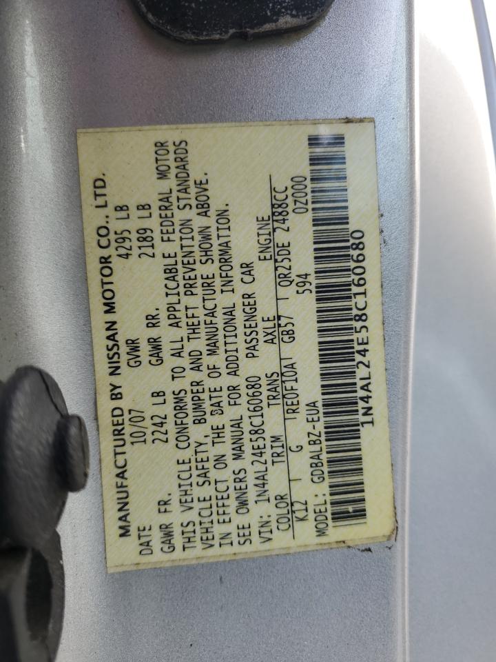 2008 Nissan Altima 2.5S VIN: 1N4AL24E58C160680 Lot: 82110864