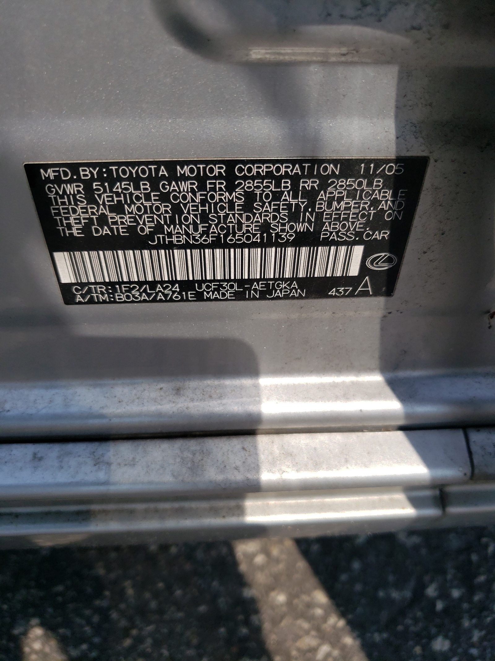 JTHBN36F165041139 2006 Lexus Ls 430