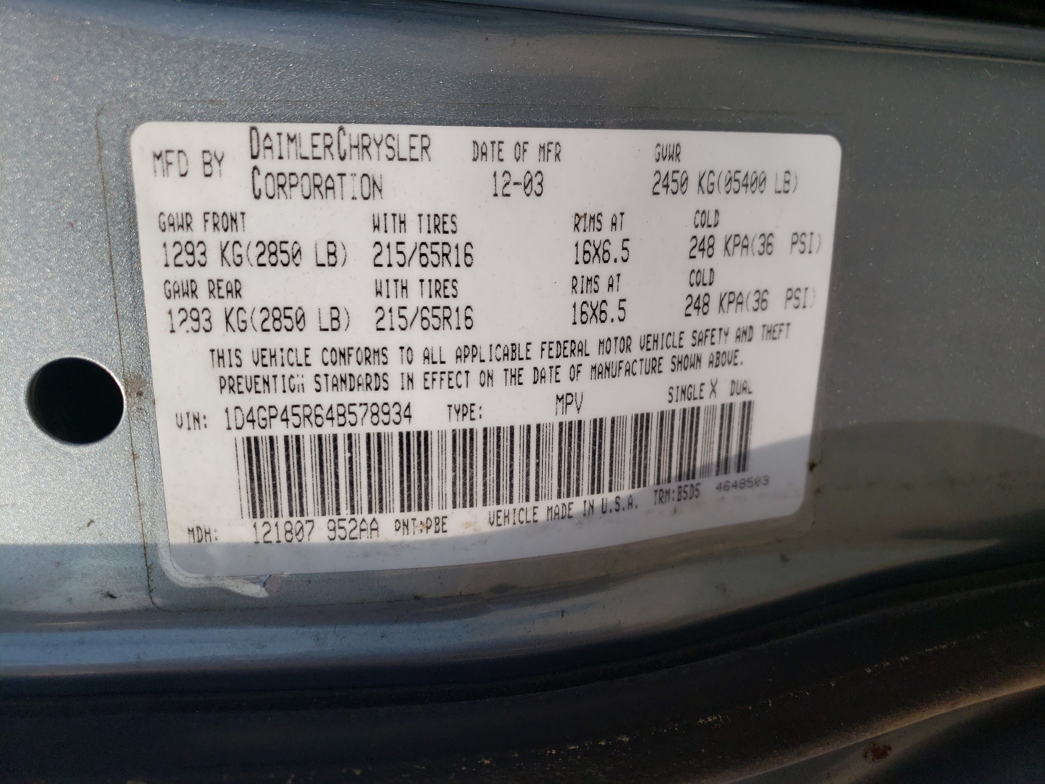 1D4GP45R64B578934 2004 Dodge Caravan Sxt