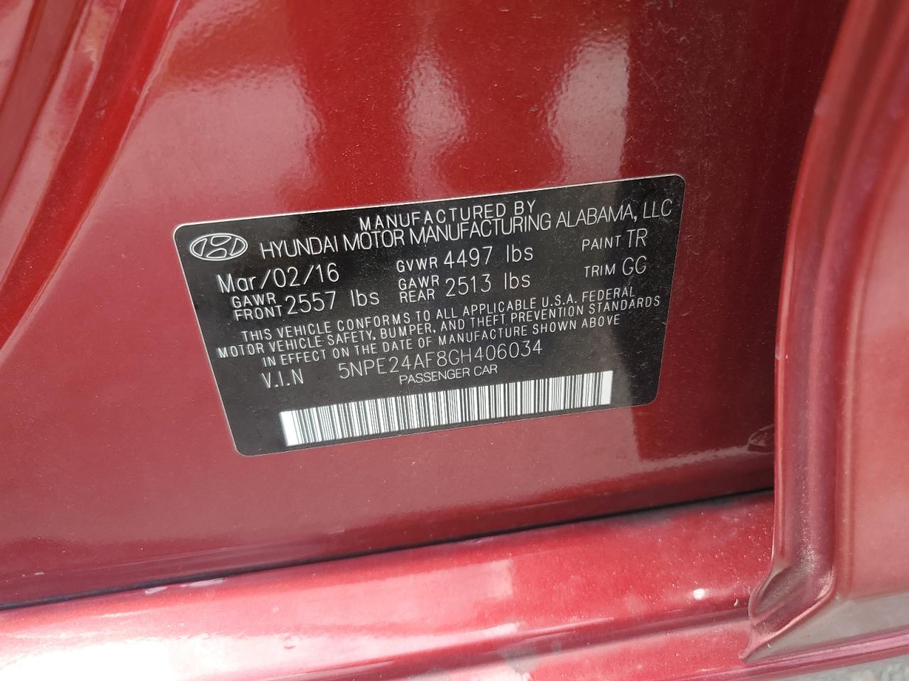 2016 Hyundai Sonata Se VIN: 5NPE24AF8GH406034 Lot: 64451784