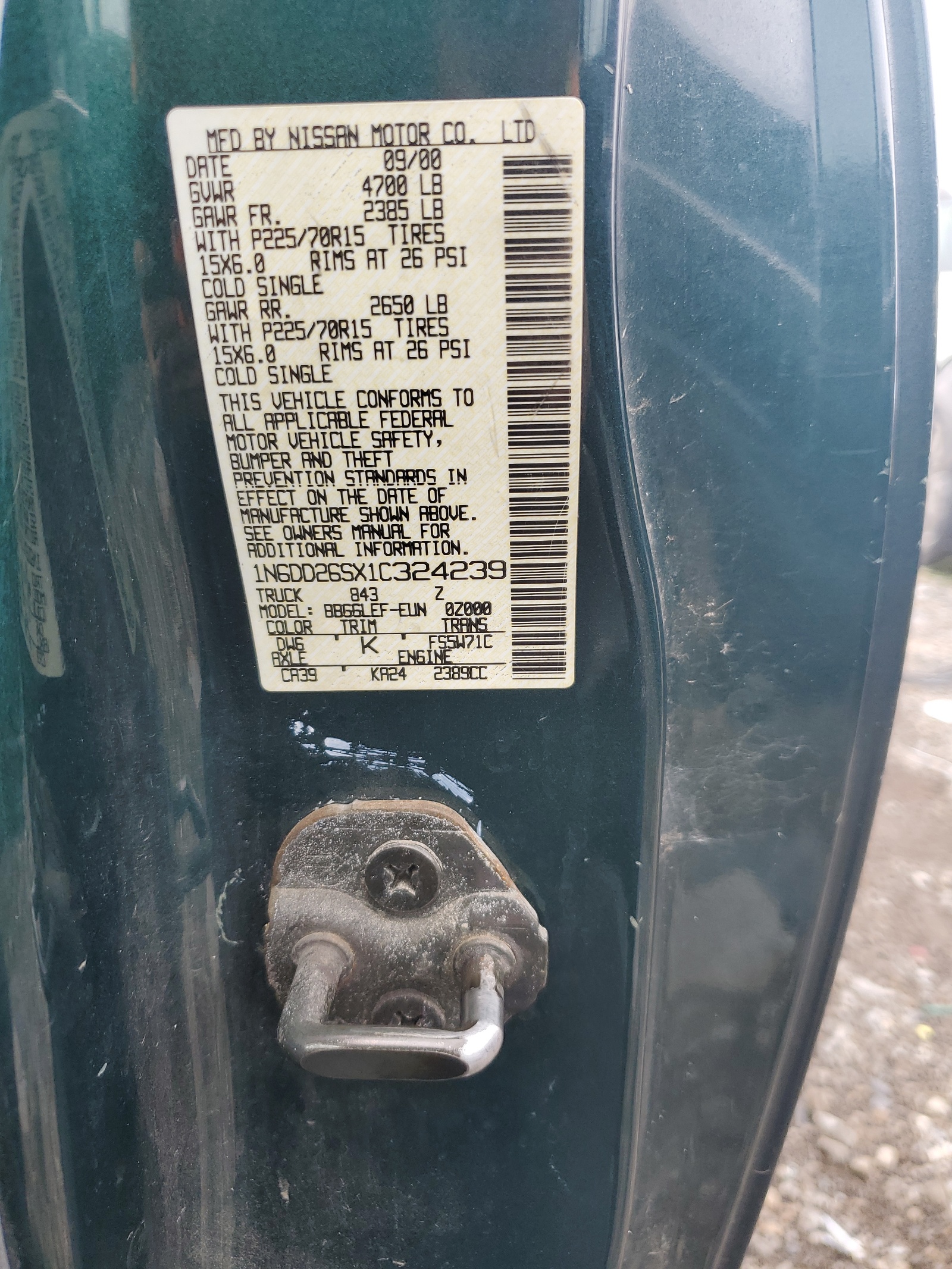 1n6dd26sx1c324239 1N6DD26SX1C324239 2001 Nissan Frontier King Cab Xe