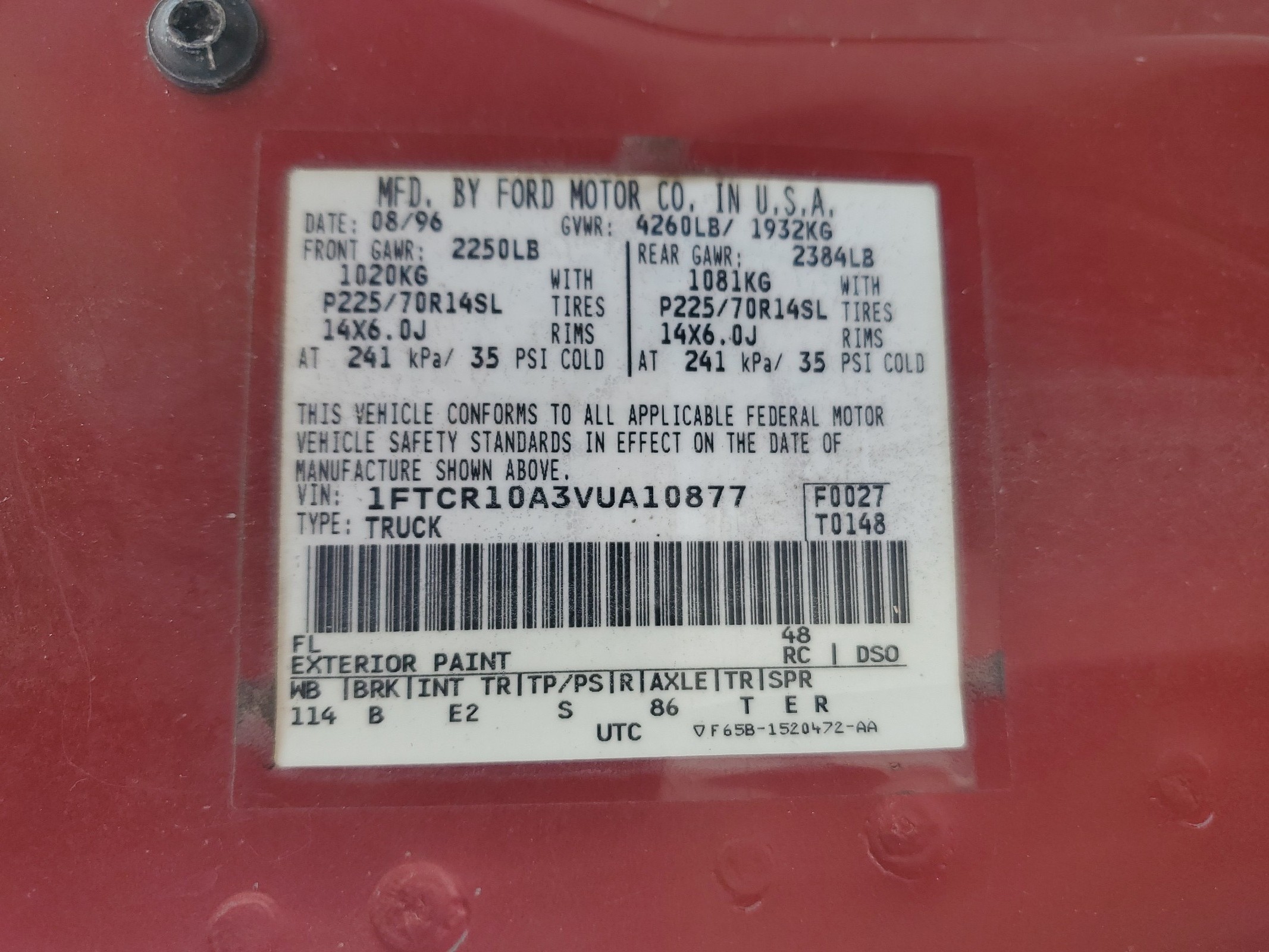 1FTCR10A3VUA10877 1997 Ford Ranger