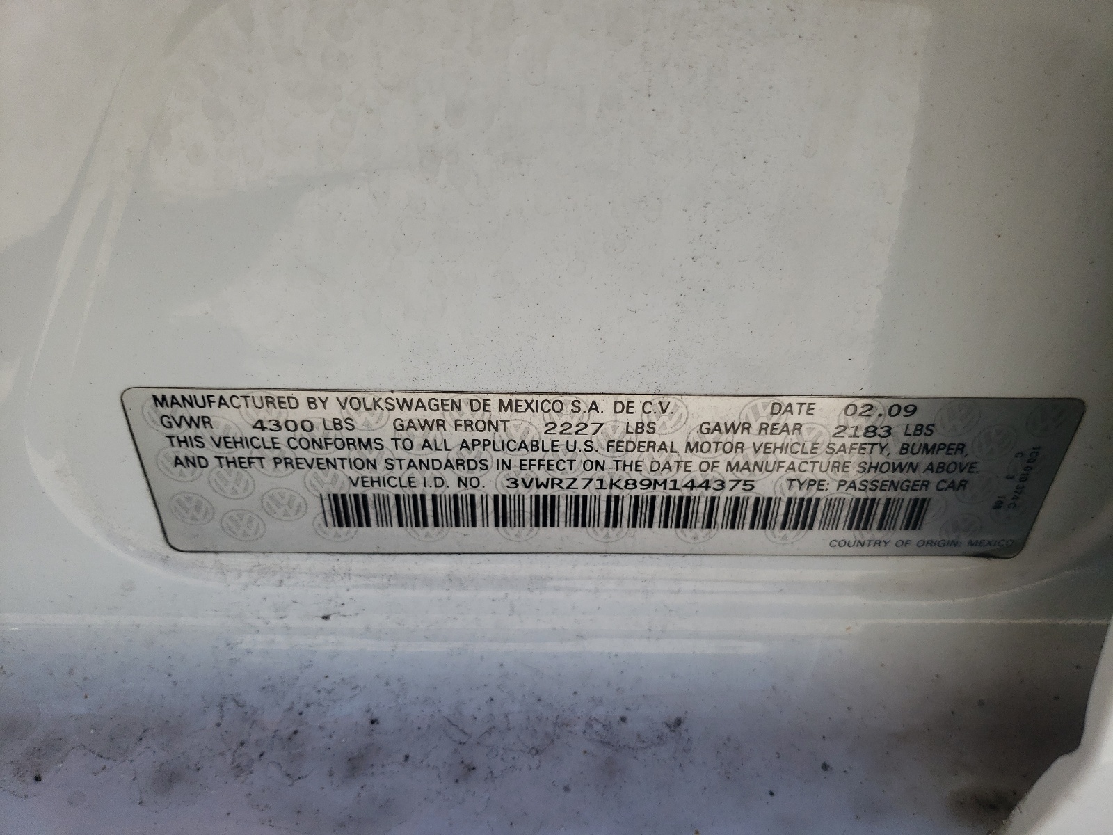 3VWRZ71K89M144375 2009 Volkswagen Jetta Se