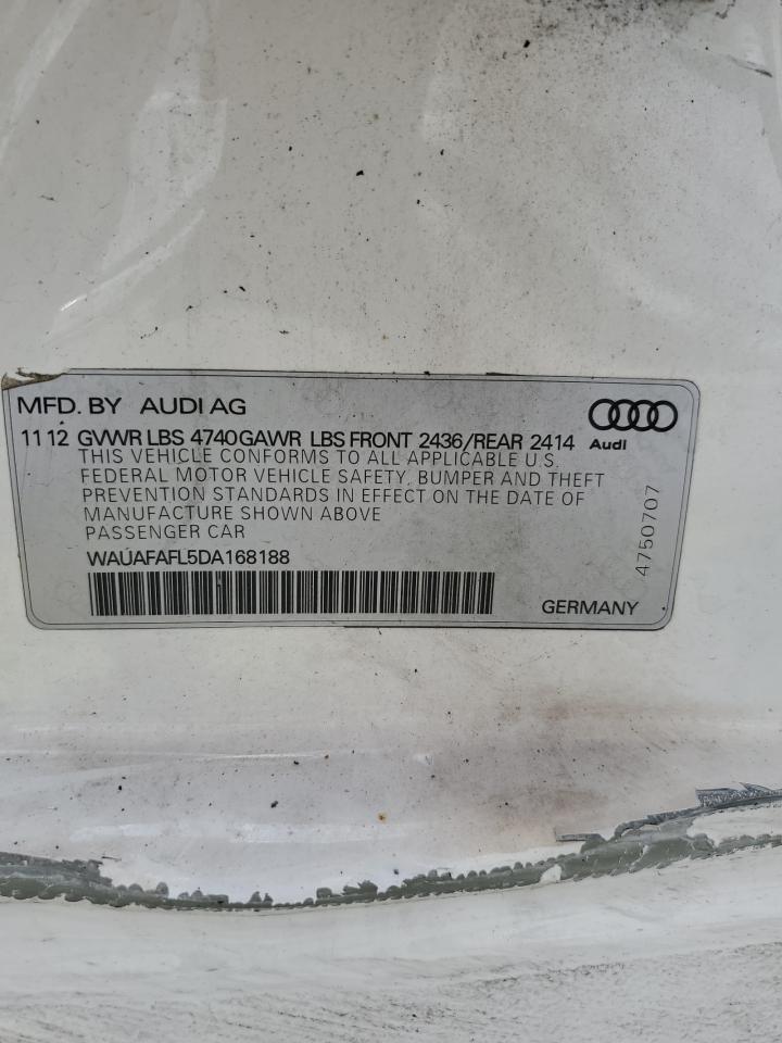 2013 Audi A4 Premium VIN: WAUAFAFL5DA168188 Lot: 65723344