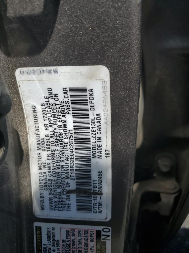 2004 Toyota Corolla Ce VIN: 2T1BR32E04C287571 Lot: 62079874