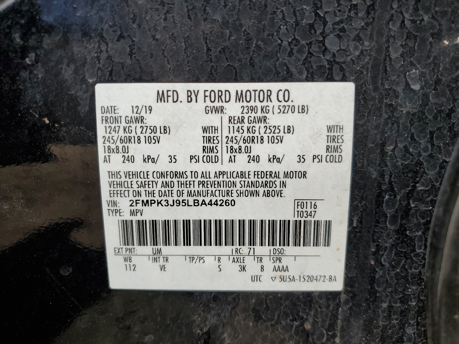 2FMPK3J95LBA44260 2020 Ford Edge Sel