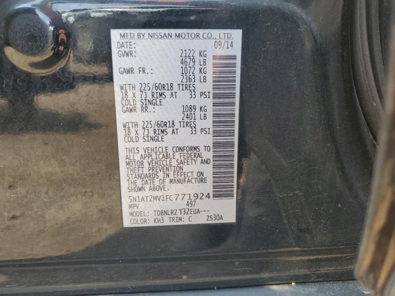 2015 Nissan Rogue S VIN: 5N1AT2MV1FC771924 Lot: 62561484