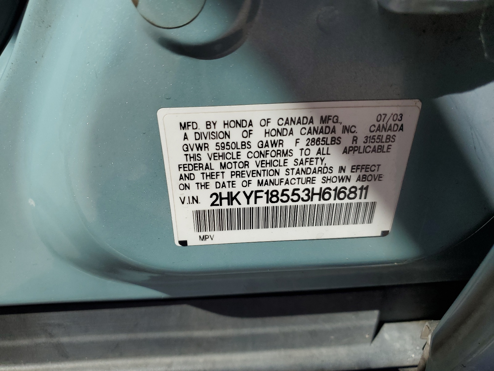 2HKYF18553H616811 2003 Honda Pilot Exl