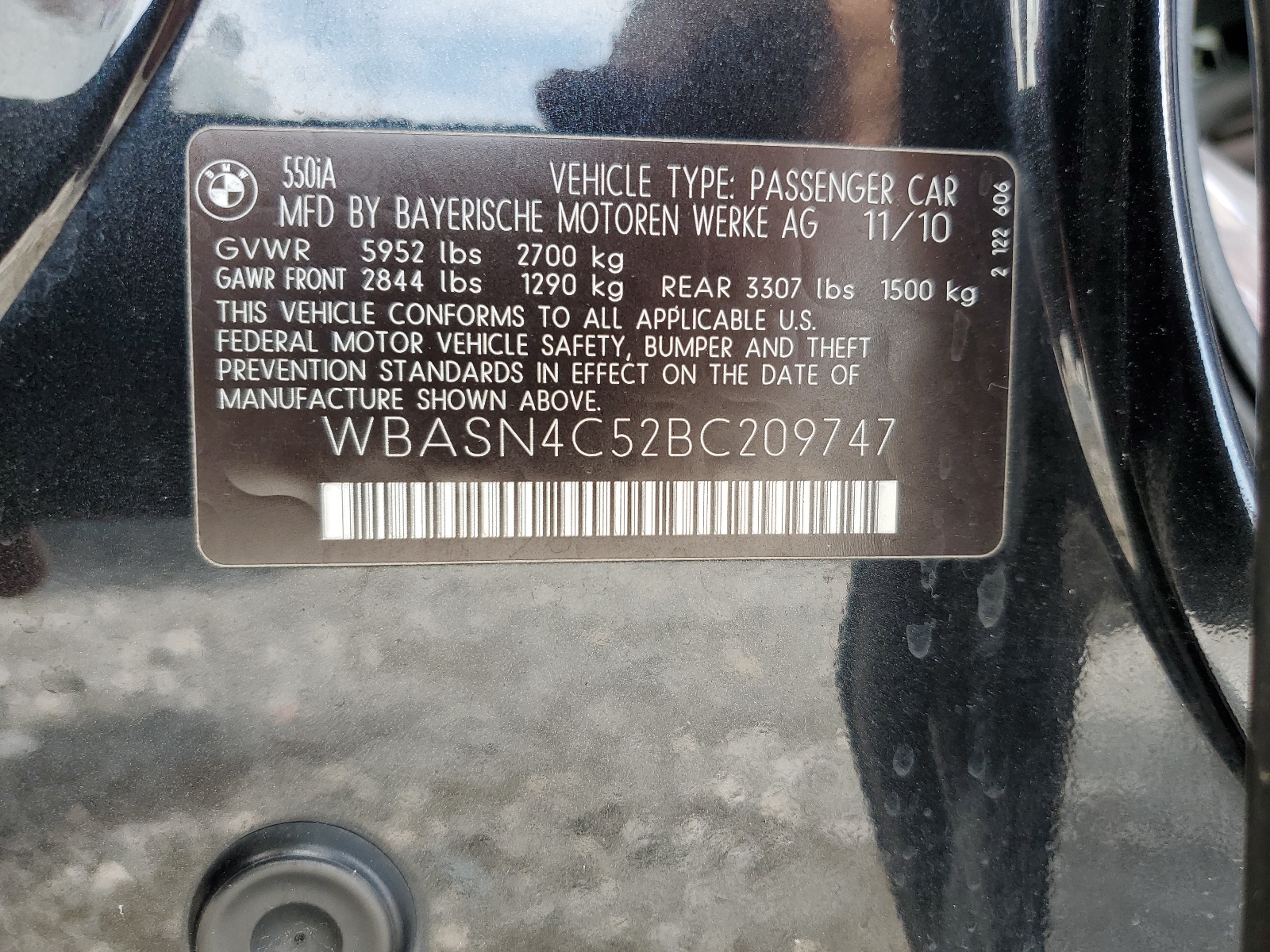 WBASN4C52BC209747 2011 BMW 550 Gt